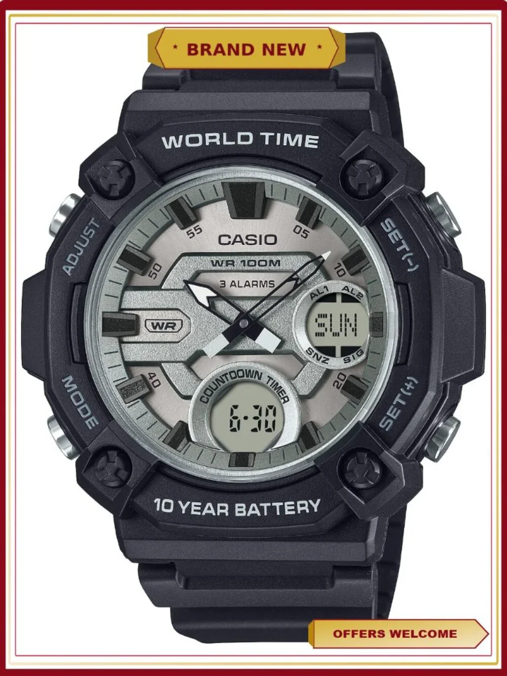 Mens Chronograph Wristwatch 100M Water Resistant 10-Yr Battery
